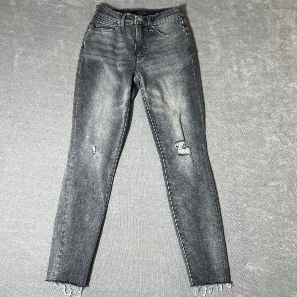 Lucky Brand Bridgette High Rise Skinny Jeans Grey Distressed Raw Hem 4/27 R